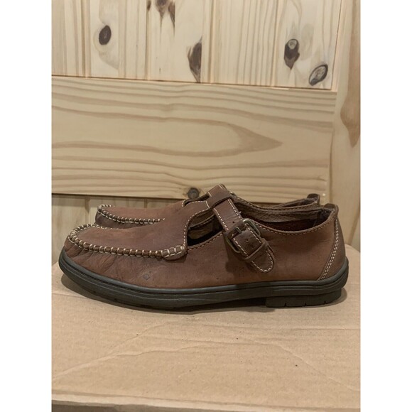 Women's Hush Puppies Moccasin Size 11M Brown T Strap‎ Buckle Leather 54201 - Picture 1 of 7